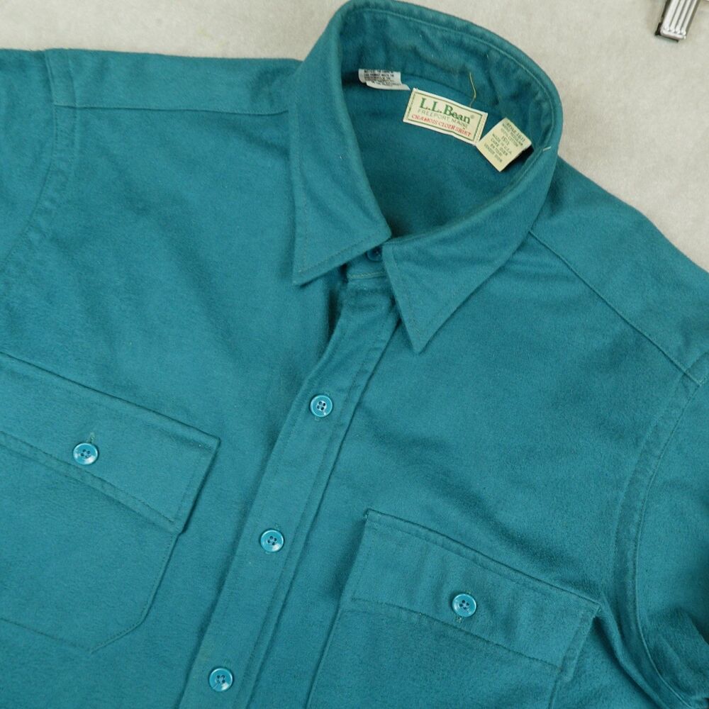 Vintage LL Bean Chamois Cloth Shirt Mens Sz 15.5 Made in USA Blue Flannel - Picture 2 of 11